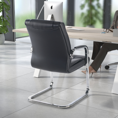 chaise de conference noir pietement luge cuir naturel cuir authentique accoudoirs rembourres 2
