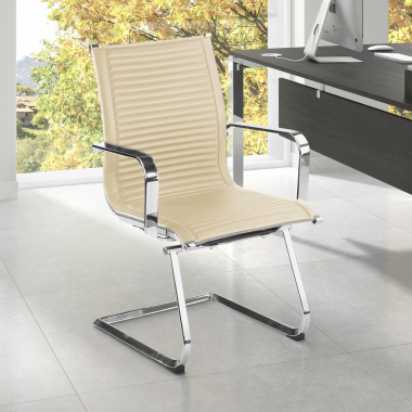 chaise de conference beige structure chromee similicuir simil cuir accoudoirs fixes 2