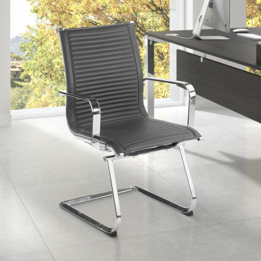 chaise de conference gris structure chromee similicuir simil cuir accoudoirs fixes 2