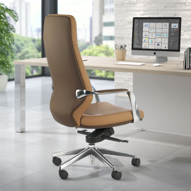 fauteuil de bureau marron dossier haut bicolore simil cuir accoudoirs rembourres 2