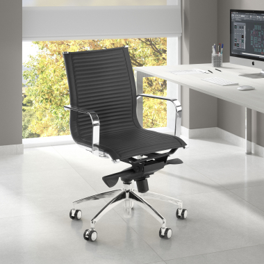 fauteuil de bureau noir structure chromee similicuir simil cuir accoudoirs fixes 2