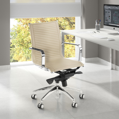 fauteuil de bureau beige structure chromee similicuir simil cuir accoudoirs fixes 2