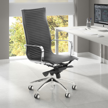 chaise de bureau noir structure chromee similicuir simil cuir accoudoirs fixes 2