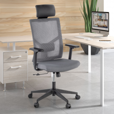 chaise de bureau gris structure noire maille accoudoirs reglables 1d soutien lombaire appui tete 2