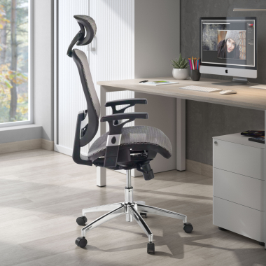 chaise de bureau gris flex maille accoudoirs mobiles soutien lombaire appui tete 2