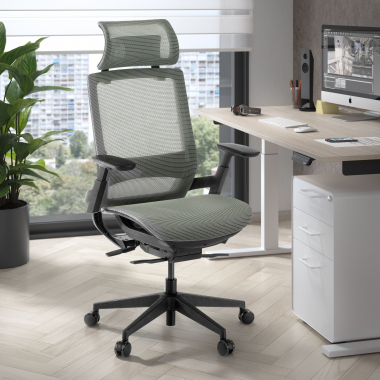 chaise de bureau gris apollo maille accoudoirs reglables 3d soutien lombaire appui tete 2