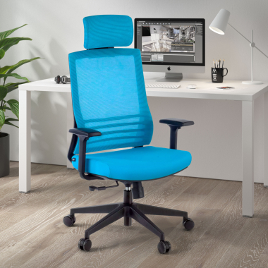 chaise de bureau bleu avec appui tete maille accoudoirs reglables 1d soutien lombaire appui tete 2