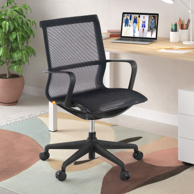 chaise de bureau noir structure blanche maille accoudoirs fixes 2