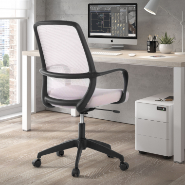 chaise pivotante gris structure noire maille accoudoirs fixes 2