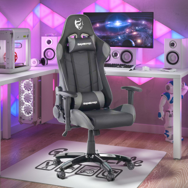 chaise gaming gris game pro simil cuir accoudoirs mobiles coussin lombaire et cervical appui tete 2