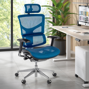 chaise ergonomique bleu next2 avec appui tete maille accoudoirs reglables 4d soutien lombaire appui tete 2