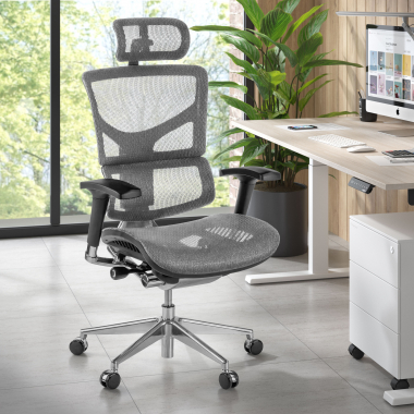 chaise ergonomique gris next2 avec appui tete maille accoudoirs reglables 4d soutien lombaire appui tete 2