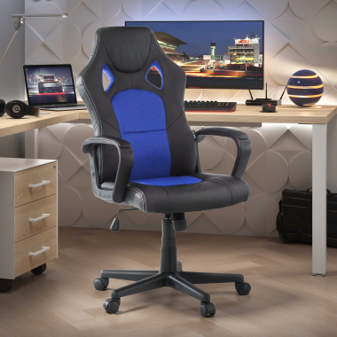 chaise gaming bleu montmelo simil cuir accoudoirs fixes 2