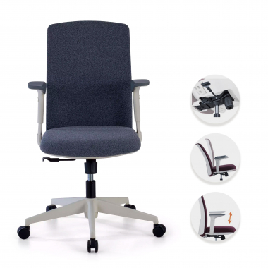 chaise pivotante blanc gris structure blanche tissu accoudoirs reglables 1d 3