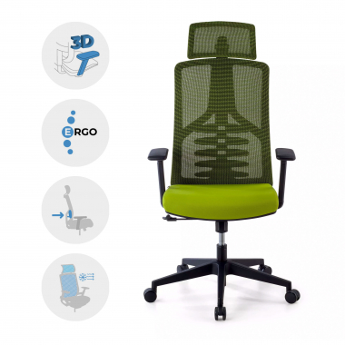 chaise ergonomique vert quick maille accoudoirs reglables 3d soutien lombaire appui tete 3