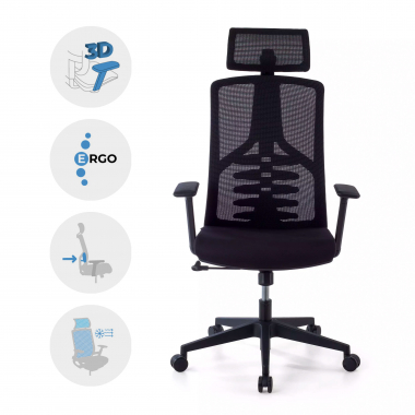 chaise ergonomique noir quick maille accoudoirs reglables 3d soutien lombaire appui tete 3
