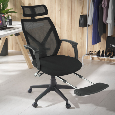 chaise de bureau noir neo maille accoudoirs fixes appui tete repose pieds extensible 2