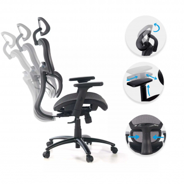 chaise ergonomique noir structure noire maille accoudoirs reglables 3d double soutien lombaire appui tete 3