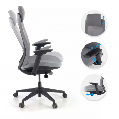 chaise ergonomique gris structure noire tissu accoudoirs reglables 3d 3