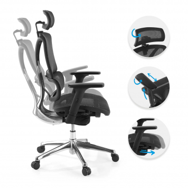 chaise ergonomique noir focus maille accoudoirs reglables 3d soutien lombaire 3