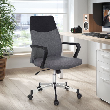 chaise de bureau gris dosseret bas tissu accoudoirs fixes 2