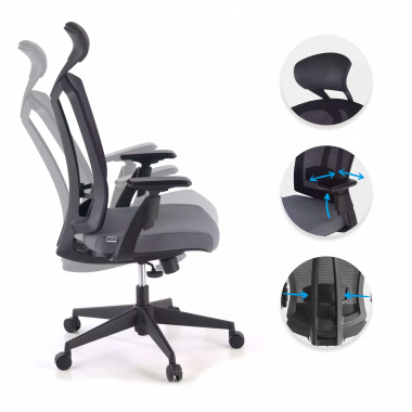 chaise ergonomique gris ridley maille accoudoirs reglables 3d soutien lombaire appui tete 3