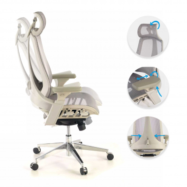 chaise ergonomique blanc gris thunder maille accoudoirs reglables 3d soutien lombaire appui tete 3
