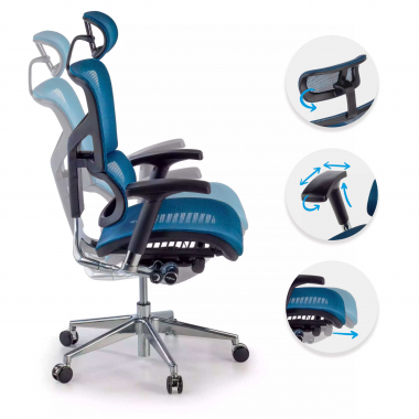 chaise ergonomique bleu next1 avec repose tete maille accoudoirs reglables 4d soutien lombaire appui tete 3