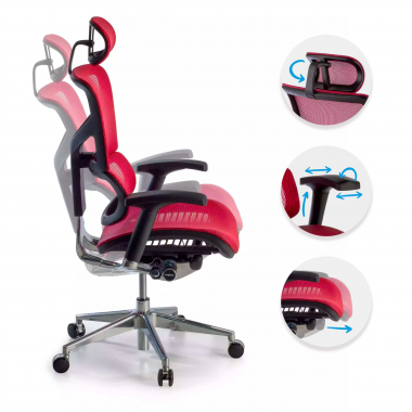 chaise ergonomique rouge next2 avec appui tete maille accoudoirs reglables 4d soutien lombaire appui tete 3