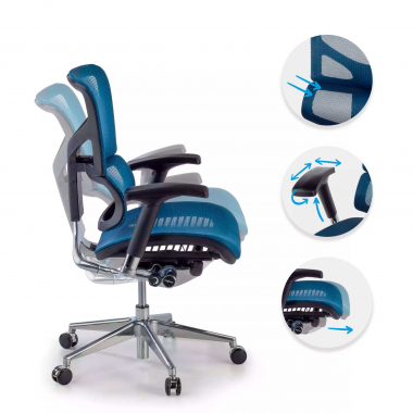 chaise ergonomique bleu next2 sans appui tete maille accoudoirs reglables 4d double soutien lombaire 3