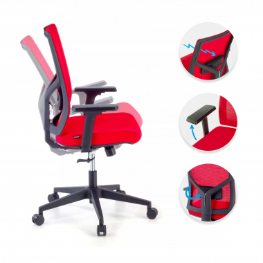 chaise ergonomique rouge structure noire appui tete maille accoudoirs reglables 1d soutien lombaire 3