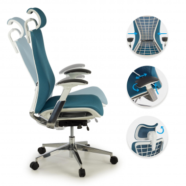 chaise ergonomique bleu miller maille accoudoirs reglables 3d 3
