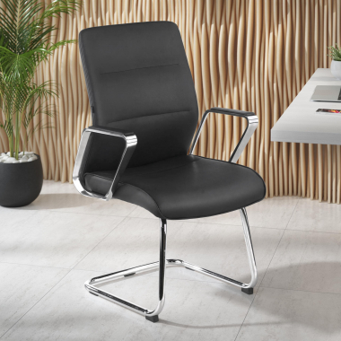 chaise de conference noir structure pietement luge simil cuir accoudoirs rembourres 2