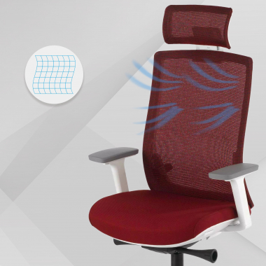chaise de bureau blanc rouge boston maille accoudoirs reglables 3d appui tete 4