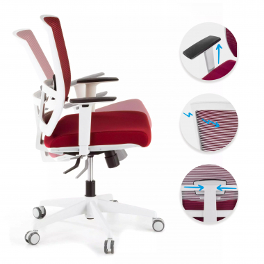 chaise ergonomique blanc rouge structure blanche maille accoudoirs reglables 1d soutien lombaire 3