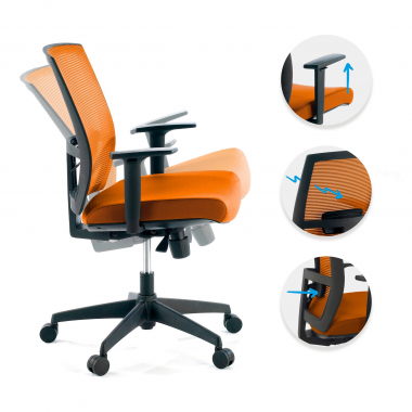 chaise ergonomique orange structure noire maille accoudoirs reglables 1d soutien lombaire 3
