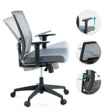 chaise ergonomique gris structure noire maille accoudoirs reglables 1d soutien lombaire 3