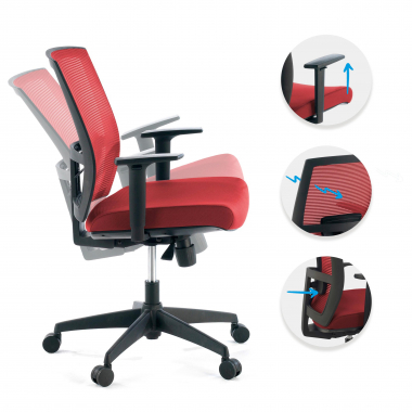 chaise ergonomique rouge structure noire maille accoudoirs reglables 1d soutien lombaire 3