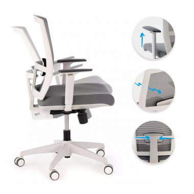 chaise ergonomique blanc gris structure blanche maille accoudoirs reglables 1d soutien lombaire 3