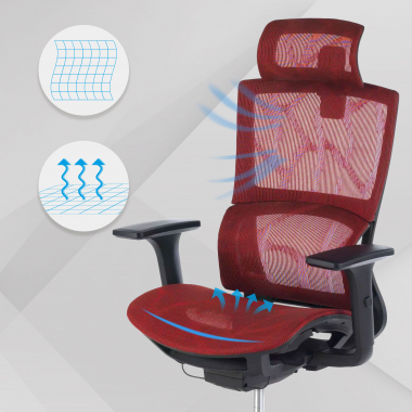 chaise ergonomique rouge winter maille accoudoirs reglables 3d double soutien lombaire appui tete 3