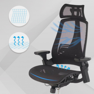 chaise ergonomique noir thunder maille accoudoirs reglables 3d soutien lombaire appui tete 4