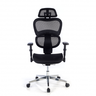 chaise ergonomique noir structure noire base chromee maille accoudoirs reglables 3d double soutien lombaire appui tete 5