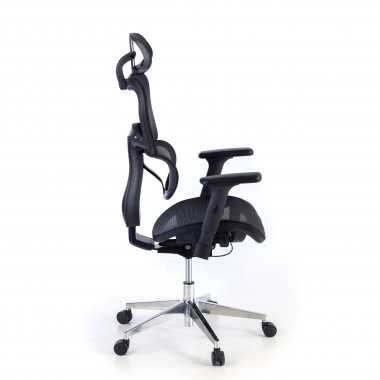 chaise ergonomique noir structure noire base chromee maille accoudoirs reglables 3d double soutien lombaire appui tete 6