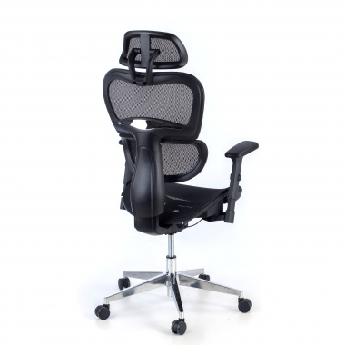 chaise ergonomique noir structure noire base chromee maille accoudoirs reglables 3d double soutien lombaire appui tete 7