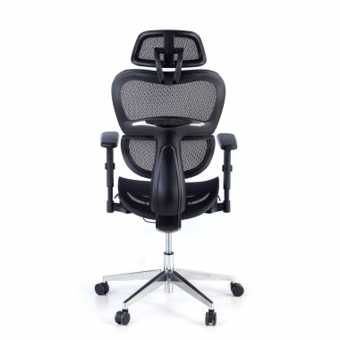 chaise ergonomique noir structure noire base chromee maille accoudoirs reglables 3d double soutien lombaire appui tete 8