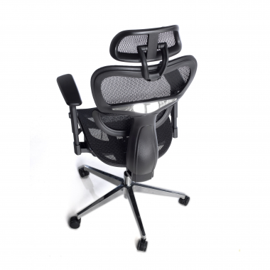 chaise ergonomique noir structure noire base chromee maille accoudoirs reglables 3d double soutien lombaire appui tete 9