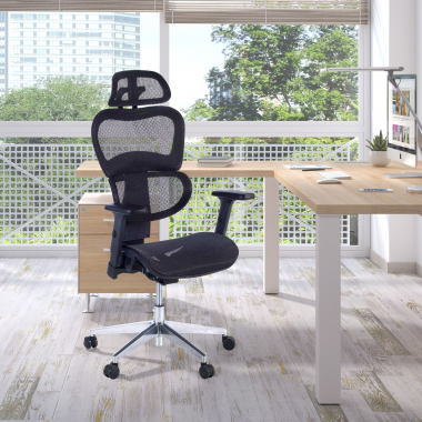 chaise ergonomique noir structure noire base chromee maille accoudoirs reglables 3d double soutien lombaire appui tete 2