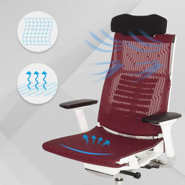 chaise de bureau pas cher blanc rouge structure blanche maille accoudoirs reglables 4d soutien lombaire appui tete 3