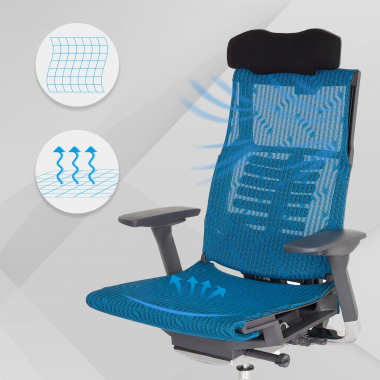chaise de bureau pas cher bleu structure noire maille accoudoirs reglables 4d soutien lombaire appui tete 4