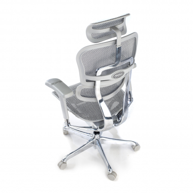 chaise ergonomique blanc gris structure blanche rouge maille accoudoirs reglables 5d appui tete 9